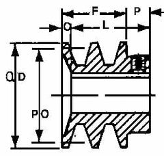 1-1/8" Bore Diam, 3.55" OD, Finished Bore Two Groove Sheave