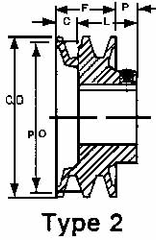 1-1/8" Bore Diam, 4-3/4" OD, Finished Bore Two Groove Sheave