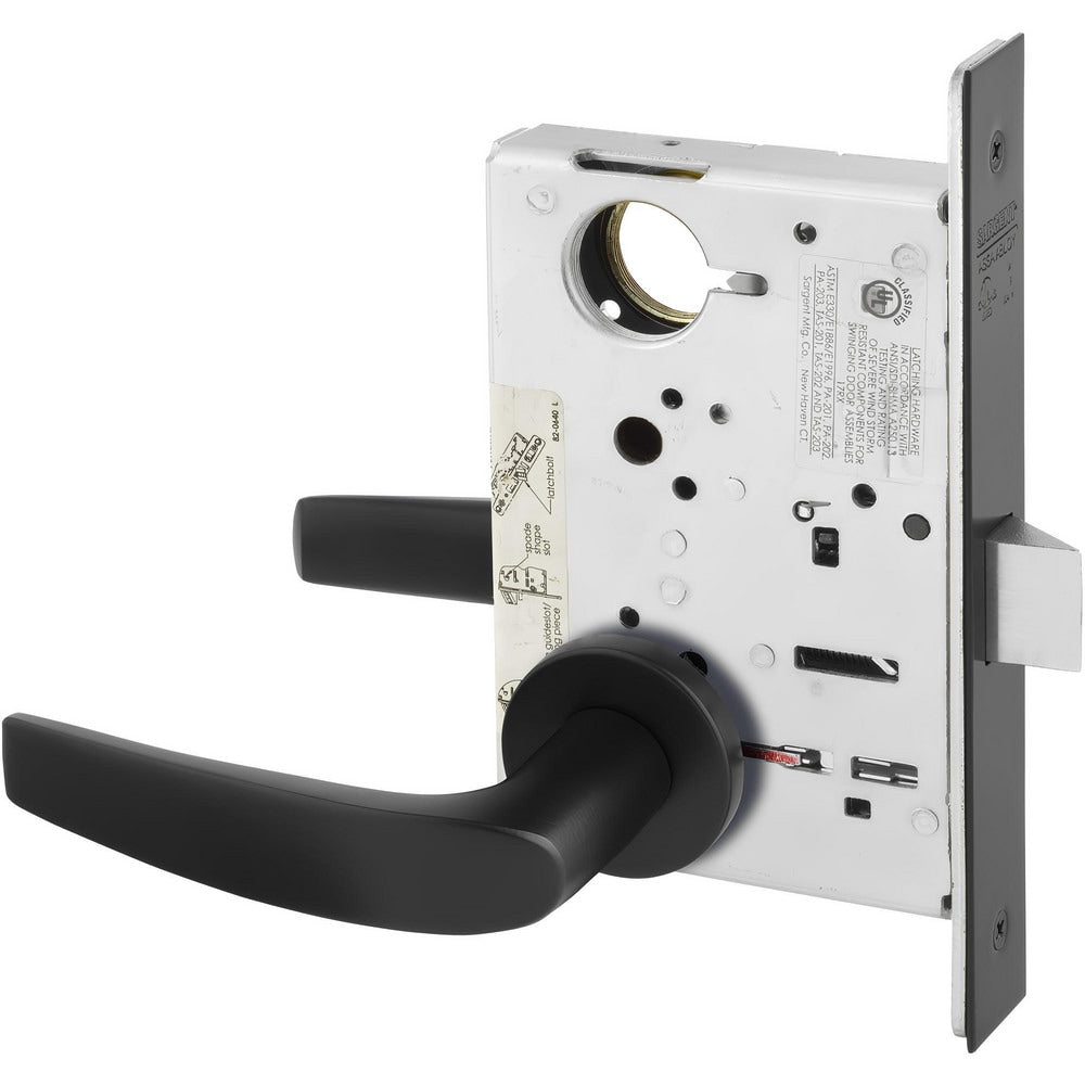 Lever Locksets; Lockset Type: Grade 1 Passage Mortise Lock; Key Type: Keyless; Back Set: 2-3/4; Cylinder Type: Keyless; Material: Cold Rolled Steel; Door Thickness: 1-3/4; Finish: Black Suede Powder Coat