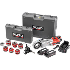 Power Pipe Threaders; Maximum Pipe Capacity: 2 in; For Use With: RIDGID 12R Threading Dies; Voltage: 60.00 V; Includes: 2X 4Ah FXP Batteries, Support Arm, FXP Charger, 760 FXP Power Drive, 1/2"-2" Die Head Set, Case; Spindle Speed: 42 RPM; Thread Directio