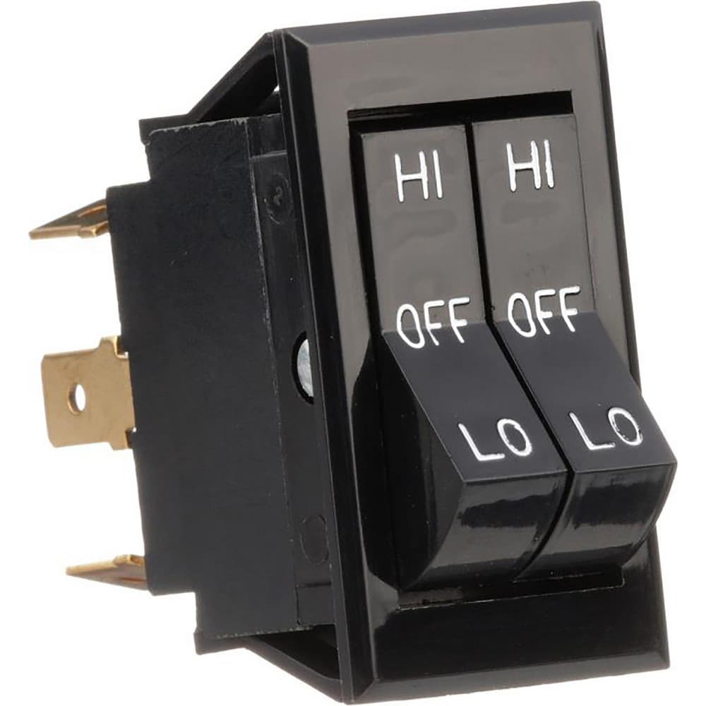 Automotive Switches; Switch Type: Rocker Switch; Number Of Connections: 6; Contact Form: DPDT; Sequence: Hi-Low-Off; Amperage: 20; Voltage: 12; Color: Black; Actuator Type: Rocker