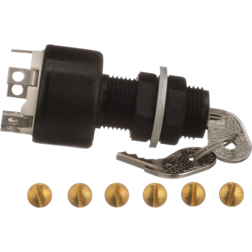 Automotive Switches; Switch Type: Ignition Switch-12v; Number Of Connections: 4; Contact Form: Screws; Sequence: Off-On/ACC-Start; Amperage: 10; Voltage: 12; Color: Black; Actuator Type: Key Manual