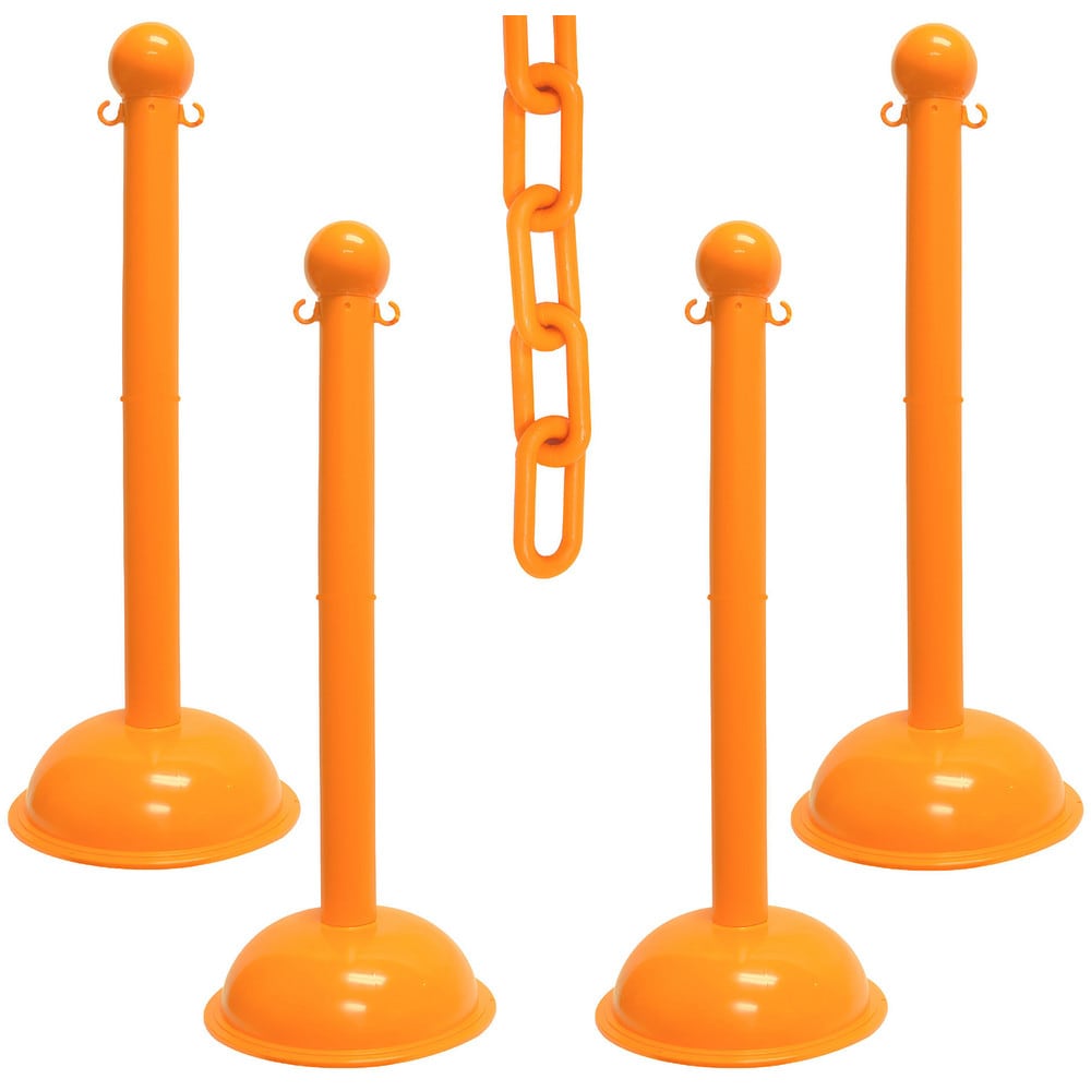 Pedestrian Barrier Kits; Chain Material: Polyethylene; Post Material: HDPE; Surface Pattern: Solid Color; Chain Color: Safety Orange; Post Color: Safety Orange; Inside Link Length: 1.42 in; Inside Link Width: 0.59