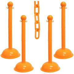 Pedestrian Barrier Kits; Chain Material: Polyethylene; Post Material: HDPE; Surface Pattern: Solid Color; Chain Color: Safety Orange; Post Color: Safety Orange; Inside Link Length: 1.42 in; Inside Link Width: 0.59