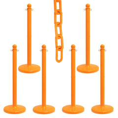 Pedestrian Barrier Kits; Chain Material: Polyethylene; Post Material: HDPE; Surface Pattern: Solid Color; Chain Color: Safety Orange; Post Color: Safety Orange; Chain Trade Size: 8; Inside Link Length: 1.32 in; Inside Link Width: 0.47