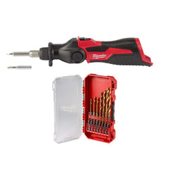 Soldering Iron & Torch Kits; Power Rating: 90 W; Contents: SHOCKWAVE Impact Duty RED HELIX Titanium Drill Bit Set, 3Pc M12 Soldering Iron; Voltage: 12 V dc; Minimum Operating Temperature: 0 F