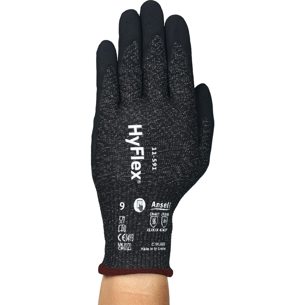 Cut, Puncture & Abrasion-Resistant Gloves: HyFlex 11-591, Size X-Large, ANSI Cut A9, ANSI Puncture 4, Nitrile, HPPE, Nylon, Spandex, Steel, Graphene & Tungsten Steel