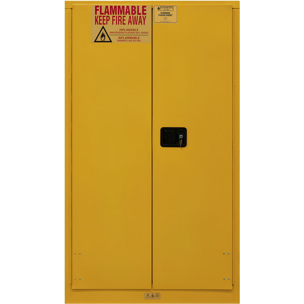 Flammable & Hazardous Storage Cabinets:  60.000 gal Drum, 2.000 Door,  2 Shelf,  Manual Closing,  Safety Yellow