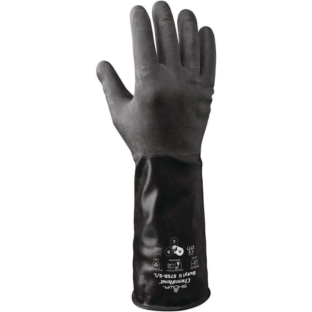 Chemical Resistant Gloves: SHOWA 875R, Size X-Large, Butyl-Coated, Butyl, Unsupported, Type A Chemical Resistant Gloves