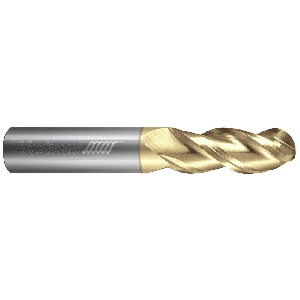 Ball End Mill: 1/4" Dia, 3/8" LOC, 3 Flute, Solid Carbide