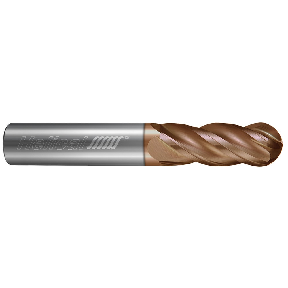 Ball End Mill: 3/8" Dia, 1/2" LOC, 4 Flute, Solid Carbide