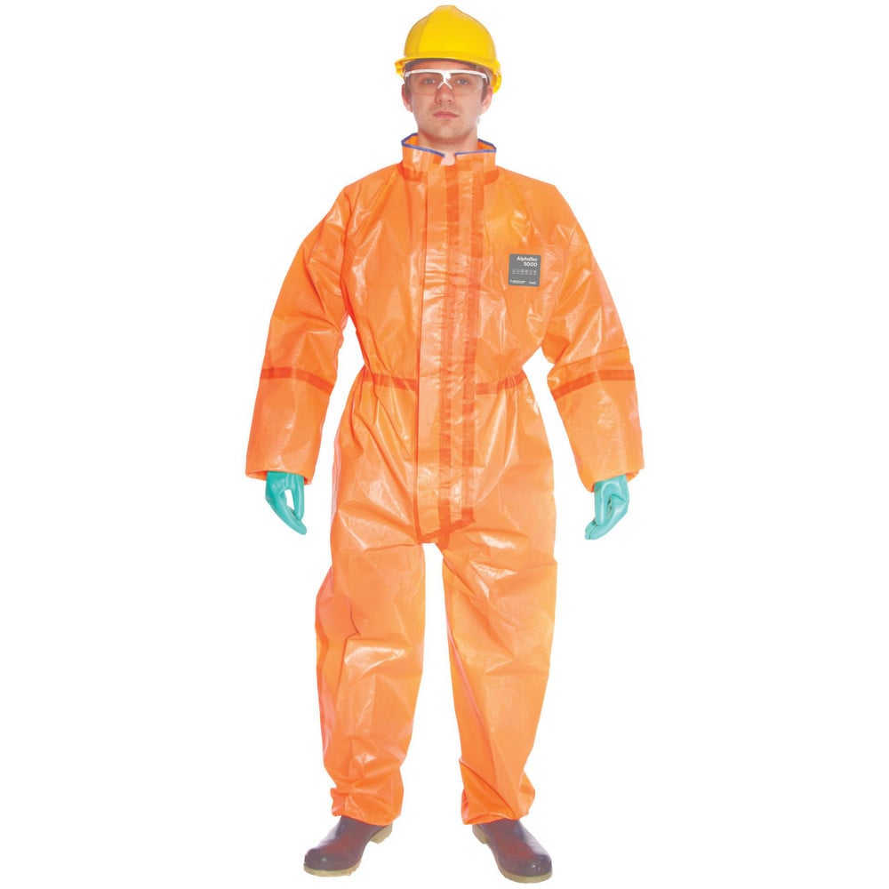 Disposable Coveralls: Size Medium, 0.2569 oz, Multi-Layer Non-Woven Barrier Laminate Fabric, Double Zipper & Elastic Closure