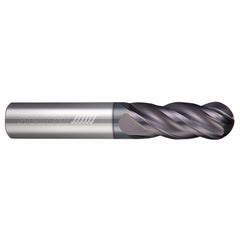 Ball End Mill: 3/8" Dia, 1" LOC, 4 Flute, Solid Carbide