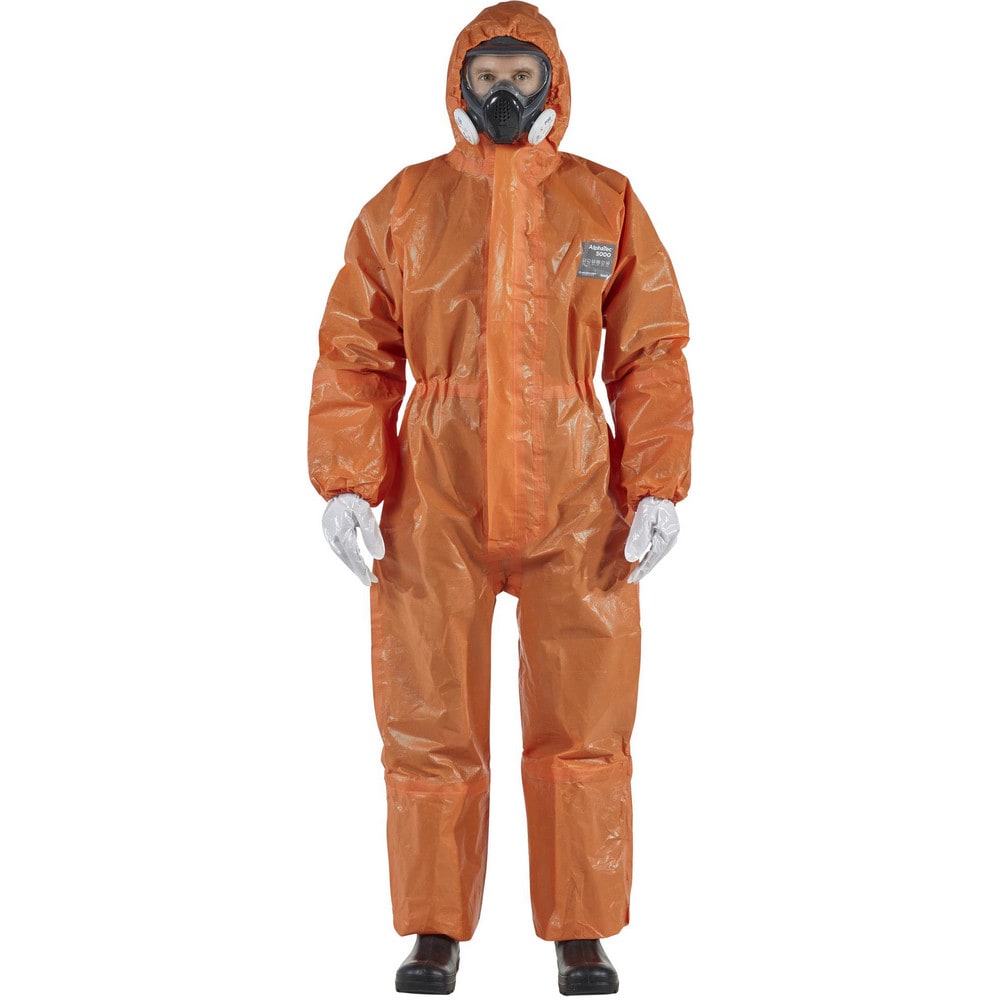 Disposable Coveralls: Size Large, 0.2569 oz, Multi-Layer Non-Woven Barrier Laminate Fabric, Double Zipper & Elastic Closure