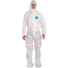 Disposable Coveralls: Size Large, 0.7064 oz, SMS, 2-Way Zipper with Storm Flap, Finger Loops & Elastic Closure