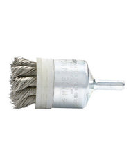 3/4″ Diameter × 1/4″ Shank Diameter × 7/8″ Trim Length, 0.014″ Crimped Bristle, Stainless Steel, Knotted End-Banded Brush