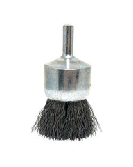 1″ Diameter × 1/4″ Shank Diameter × 7/8″ Trim Length, 0.006″ Crimped Bristle, Stainless Steel, Solid End Brush