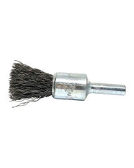 1/2″ Diameter × 1/4″ Shank Diameter × 7/8″ Trim Length, 0.014″ Crimped Bristle, Carbon Steel, Solid End Brush