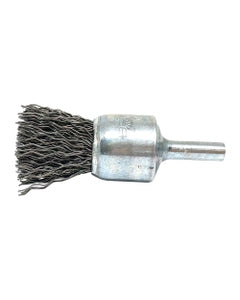 3/4″ Diameter × 1/4″ Shank Diameter × 7/8″ Trim Length, 0.010″ Crimped Bristle, Carbon Steel, Solid End Brush