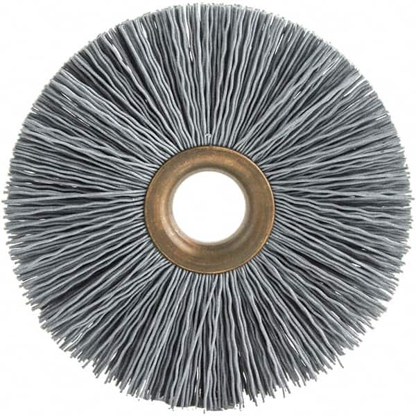 Brush Research Mfg. - 3-1/2" OD, 1/2" Arbor Hole, Crimped Abrasive Nylon Wheel Brush - 3/4" Face Width, 3/16" Trim Length, 20,000 RPM - Caliber Tooling