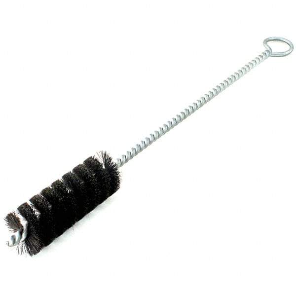 Brush Research Mfg. - 5/16" Diam Helical Natural Bristle Tube Brush - Single Spiral, 0.006" Filament Diam, 2" Brush Length, 8" OAL, Galvanized Steel Shank - Caliber Tooling