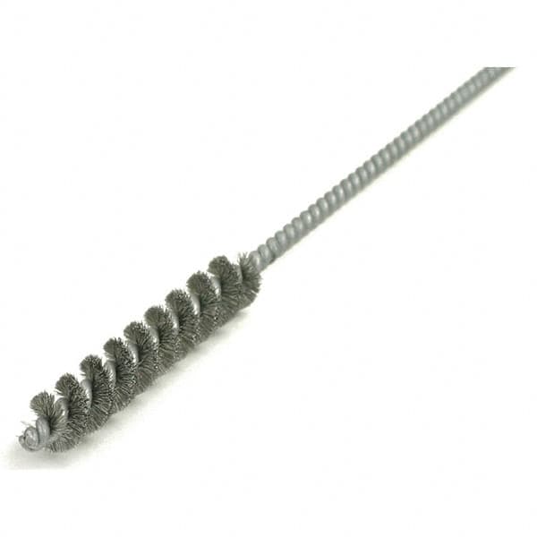 Brush Research Mfg. - 5/16" Diam Helical Steel Tube Brush - Single Spiral, 0.006" Filament Diam, 2-1/2" Brush Length, 12" OAL, 0.168" Diam Galvanized Steel Shank - Caliber Tooling