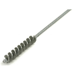 Brush Research Mfg. - 3/8" Diam Helical Steel Tube Brush - Single Spiral, 0.006" Filament Diam, 2-1/2" Brush Length, 12" OAL, 0.168" Diam Galvanized Steel Shank - Caliber Tooling