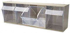 Quantum Storage - 23-5/8" Wide x 8-1/8" High x 6-5/8" Deep, Small Parts Tip Out Stacking Bin Organizer - Polystyrene Frame, 4 Compartments, 5-5/8" Wide x 7-1/2" High x 5" Deep Bin - Caliber Tooling