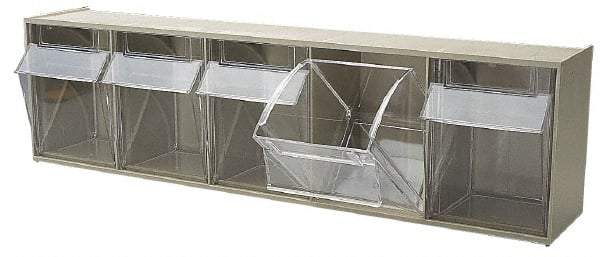 Quantum Storage - 23-5/8" Wide x 6-1/2" High x 5-1/4" Deep, Small Parts Tip Out Stacking Bin Organizer - Polystyrene Frame, 5 Compartments, 4-1/4" Wide x 5-3/4" High x 3-3/4" Deep Bin - Caliber Tooling