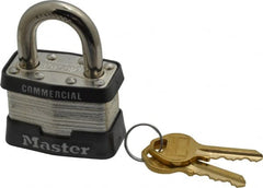 Master Lock - 15/16" Shackle Clearance, Keyed Alike Maximum Security Padlock - 5/16" Shackle Diam, Laminated Steel - Caliber Tooling