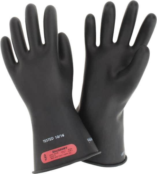 Salisbury by Honeywell - Class 0, Size L (9), 11" Long, Rubber Lineman's Glove - 1,000 AC Max Use Voltage, 5,000 AC Test Voltage, Black, ASTM D120, IEC EN60903 - Caliber Tooling