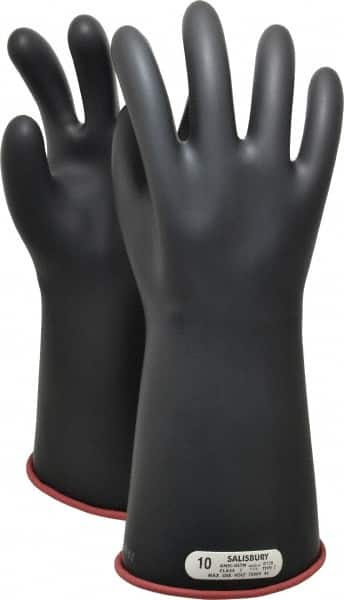 Salisbury by Honeywell - Class 1, Size XL (10), 14" Long, Rubber Lineman's Glove - 7,500 AC Max Use Voltage, 10,000 AC Test Voltage, Black/Red, ASTM D120, IEC EN60903 - Caliber Tooling