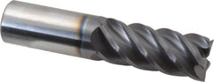 Accupro - 7/8", 2" LOC, 7/8" Shank Diam, 4" OAL, 5 Flute, Solid Carbide Square End Mill - Single End, AlTiN Finish, Spiral Flute, 45° Helix, Centercutting, Right Hand Cut, Right Hand Flute - Caliber Tooling