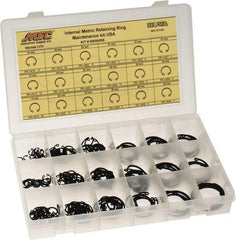 Made in USA - 174 Piece, M10 to M40, Steel, Snap Internal Retaining Ring Assortment - Includes Compartmented Case, Specification Labels - Caliber Tooling