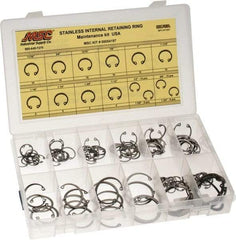 Value Collection - 120 Piece, 1/2 to 1-3/4", Stainless Steel, Snap Internal Retaining Ring Assortment - Includes Compartmented Case, Specification Labels - Caliber Tooling