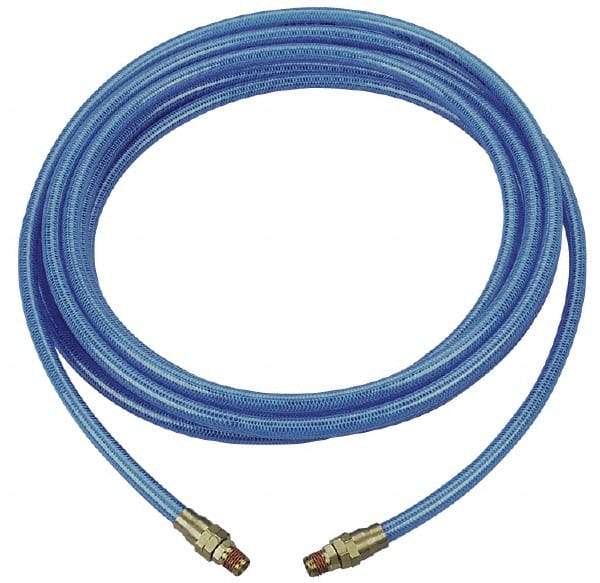 Coilhose Pneumatics - 3/8" ID, 3/8 Thread, 50' Long, Transparent Blue Polyurethane Coiled & Self Storing Hose - 200 Max psi, Male Rigid x Male Rigid - Caliber Tooling