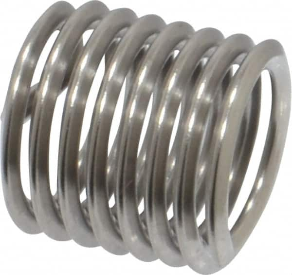 Heli-Coil - M8x1.25 Metric Coarse, 12mm OAL, Free Running Helical Insert - 7-3/8 Free Coils, Tanged, Stainless Steel, Bright Finish, 1-1/2D Insert Length - Caliber Tooling