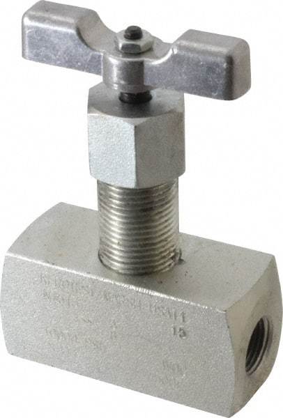 Made in USA - 3/8" Pipe, Inline Hard Seat Needle Valve - FNPT x FNPT Ends, Alloy Valve, 10,000 Max psi - Caliber Tooling