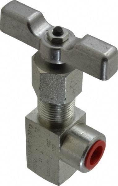 Made in USA - 1/4" Pipe, Angled Hard Seat Needle Valve - FNPT x FNPT Ends, Alloy Valve, 10,000 Max psi - Caliber Tooling