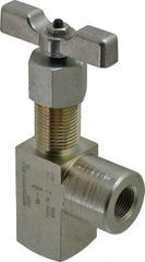 Made in USA - 3/8" Pipe, Angled Hard Seat Needle Valve - FNPT x FNPT Ends, Alloy Valve, 10,000 Max psi - Caliber Tooling