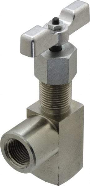 Made in USA - 1/2" Pipe, Angled Hard Seat Needle Valve - FNPT x FNPT Ends, Alloy Valve, 10,000 Max psi - Caliber Tooling