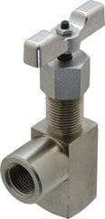 Made in USA - 1/2" Pipe, Angled Hard Seat Needle Valve - FNPT x FNPT Ends, Alloy Valve, 10,000 Max psi - Caliber Tooling