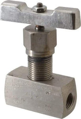 Value Collection - 1/4" Pipe, Inline Hard Seat Needle Valve - FNPT x FNPT Ends, Grade 316 Stainless Steel Valve, 10,000 Max psi - Caliber Tooling