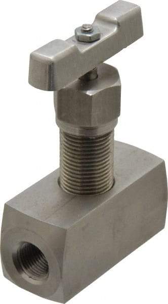 Made in USA - 3/8" Pipe, Inline Hard Seat Needle Valve - FNPT x FNPT Ends, Grade 316 Stainless Steel Valve, 10,000 Max psi - Caliber Tooling