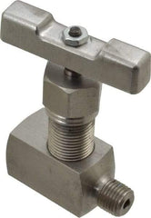 Value Collection - 1/4" Pipe, Inline Hard Seat Needle Valve - MNPT x FNPT Ends, Grade 316 Stainless Steel Valve, 10,000 Max psi - Caliber Tooling