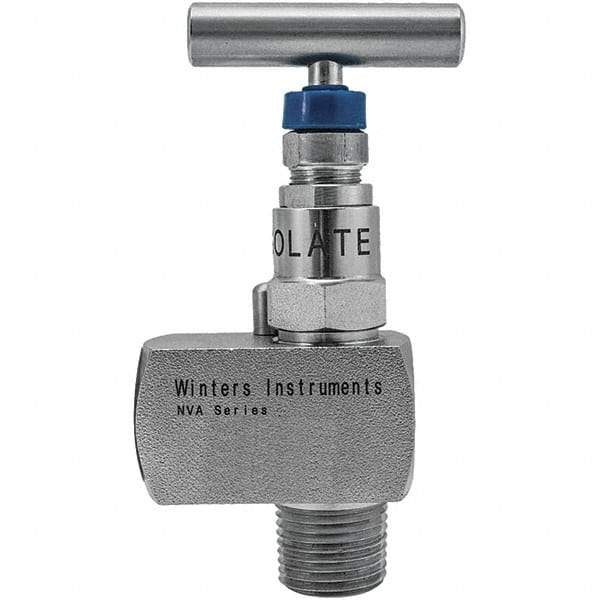 Value Collection - 1/2" Pipe, Angled Hard Seat Needle Valve - FNPT x FNPT Ends, Grade 316 Stainless Steel Valve, 10,000 Max psi - Caliber Tooling