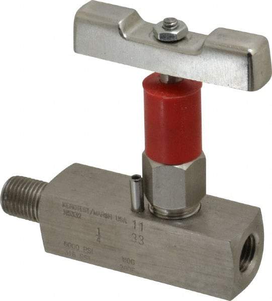 Value Collection - 1/4" Pipe, Inline Soft Seat Needle Valve - MNPT x FNPT Ends, Grade 316 Stainless Steel Valve, 6,000 Max psi - Caliber Tooling