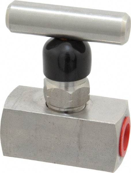 Made in USA - 1/4" Pipe, Inline Miniature Needle Valve - FNPT x FNPT Ends, Grade 316 Stainless Steel Valve, 6,000 Max psi - Caliber Tooling