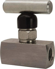 Made in USA - 1/4" Pipe, Inline Miniature Needle Valve - FNPT x FNPT Ends, Alloy Valve, 6,000 Max psi - Caliber Tooling