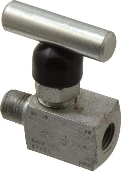 Made in USA - 1/4" Pipe, Inline Miniature Needle Valve - MNPT x FNPT Ends, Alloy Valve, 6,000 Max psi - Caliber Tooling